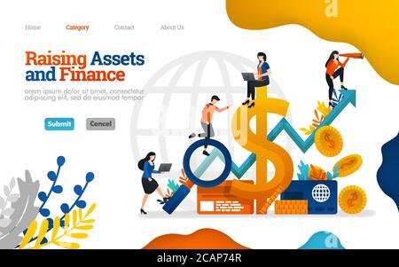 Raising Assets and Finance. grow profits in business, finance, investment and industry. Vector flat illustration concept, can use for, landing page, t Stock Vector