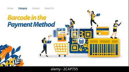 Shopping Payment Design With a Barcode or QR Code Method to Make it Easier for Shopping. Vector Illustration Flat Icon Style Suitable for Web Landing Stock Vector