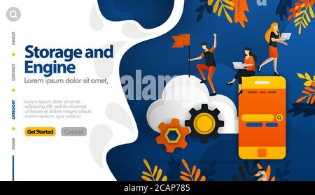 Cloud storage and machines in storage, securing the storage process vector illustration concept can be use for, landing page, template, ui ux, web, mo Stock Vector