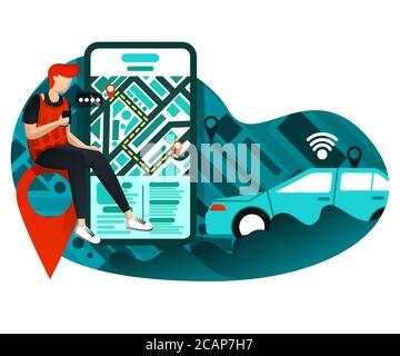 Online transportation urban business. Vector flat illustration of concepts for landing page, web, website, homepage, mobile apps ui / ux, poster, bann Stock Vector