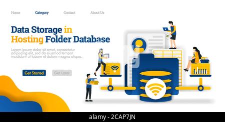 Data Storage in Hosting Database Folder. open and change various files from hosting folder. Vector flat illustration concept, can use for, landing pag Stock Vector