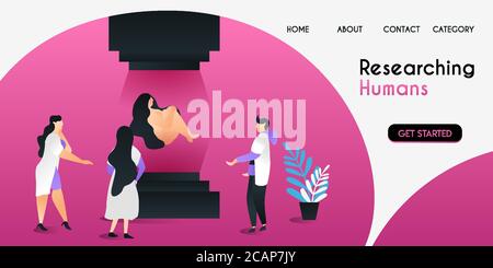 scientists who research humans with advanced technology in the laboratory vector illustration concept, can be use for presentation, web, banner ui ux, Stock Vector