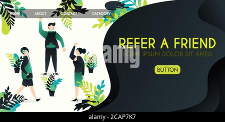 Refer a friend vector illustration concept, group of people who are greeting and talking with refer a friend word , can use for, landing page, templat Stock Vector