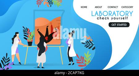 check yourself in laboratory. scientist who was checking a man who drowned in a canister, vector template background isolated, can be use for presenta Stock Vector