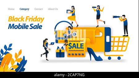 Shop for Black Friday Siscounts on Mobile, Search and Find Various Black Friday Sale on Internet. Vector Illustration. Flat Icon Style Suitable for We Stock Vector