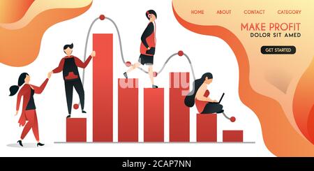 group of people who help each other in work to get a big profit ,vector illustration concept, can be use for presentation, web, banner ui ux, landing Stock Vector