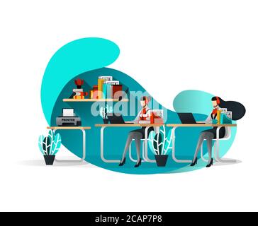 Vector Illustration Concept For Flyer, Template, Poster, Web Element. Support Service Help Assistance Guidance. Technical Support Female Worker with H Stock Vector