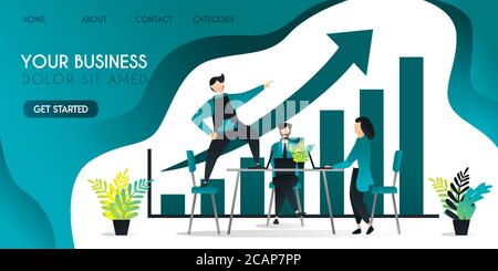 Group of people who are in a meeting and an employee who goes up to the table concept, can use for, landing page, template, ui, web, mobile app, poste Stock Vector