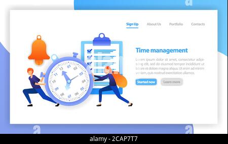 vector flat illustration for web, banner, landing page, mobile. save time, stopwatch on white background, time management in business, time is money, Stock Vector