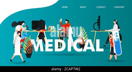 flat cartoon character. vector illustration for technology, science, lab, research, web. scientist research in the laboratory. holding large tube, res Stock Vector