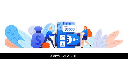 send, save and transfer money easily with mobile application. business transaction loan with an online system vector illustration concept for landing Stock Vector
