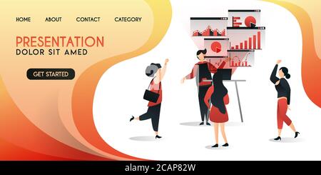 salesmen who are presenting their work to clients utilize the latest technology,vector illustration concept, can be use for presentation, web, banner Stock Vector
