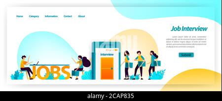 Job interview application in getting best young workers for company team. get, find and recruit and hiring employees. vector illustration concept for Stock Vector