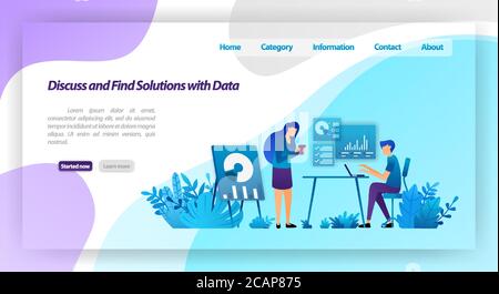 discuss and find solutions to problems by analyzing data. workers meeting for business dialogue. vector illustration concept for landing page, ui ux, Stock Vector