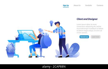 client provides advice, direction and discuss ideas with designer. client arrange designer. Business vector illustration concept for landing page, web Stock Vector
