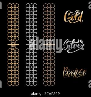 Metal bracelet for decoration design. Gold, silver, bronze Stock Vector