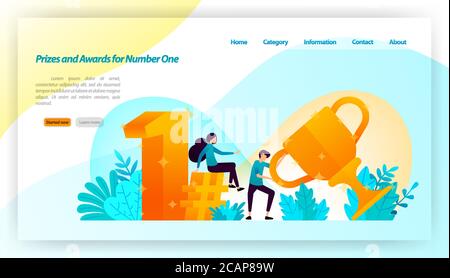people received prizes and awards for number one with 3d gold style with trophies, first, hashtag. vector illustration concept for landing page, ui ux Stock Vector