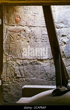 Egypt, Nile Delta, Royal Necropolis of Tanis, tomb of Osorkon II, room of Takelot, adoration of Osiris. Stock Photo
