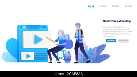online mobile video sharing and streaming apps. people choose videos influencers to play and watch. vector illustration concept for landing page, web, Stock Vector