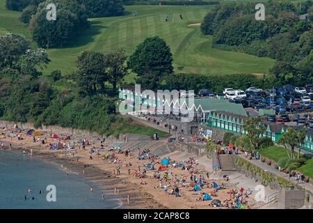 UK Weather, Langland Bay, Swansea, UK. 8th Aug, 2020. Packed beach at Langland Bay near Swansea this morning as people make the most of the sunny August sunshine. Credit: Phil Rees/Alamy Live News Stock Photo