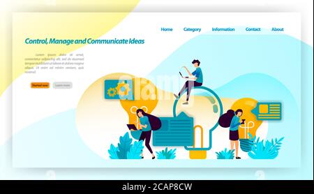 Control, manage and Communicate Ideas. people are brainstorming to find ideas with your light bulb and comments. vector illustration concept for landi Stock Vector