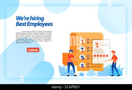 collect worker personal data or job seeker resumes to recruiting best prospective employees. we're hiring. vector illustration concept for landing pag Stock Vector