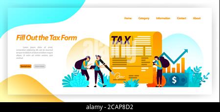 fill out tax bill payment form. report annual income, business, ownership of financial assets. vector illustration concept for landing page, ui ux, we Stock Vector