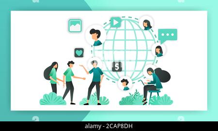 expand network marketing. get to know many people from all over the world. spread influence to market and promote. vector illustration concept for lan Stock Vector