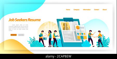 resume job seekers. application form to find workers or employees for company jobs interviews. vector illustration concept for landing page, ui ux, we Stock Vector