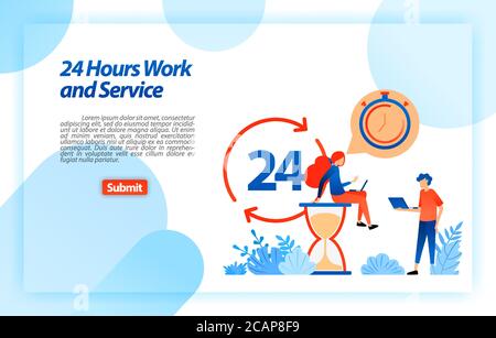 24 hours work customer service to support users in getting better information and services anytime and anywhere. vector illustration concept for landi Stock Vector