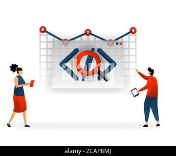 Business and promotion of vector illustration. Programming on website determine traffic. user interface on web determine SEO. every coding requires di Stock Vector