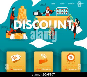 people shop happily with big DISCOUNT. for online shop, e-commerce, promotion, retail, marketing, online internet business. can use for, landing page, Stock Vector