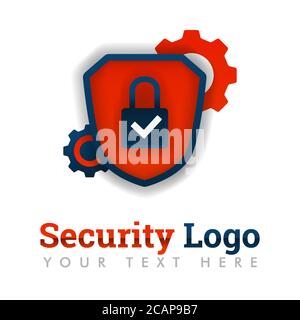 Security logo template with lock, checklist, shield and gear. for  construction, delivery, software, e-commerce, machine and automotive industries.can Stock Vector