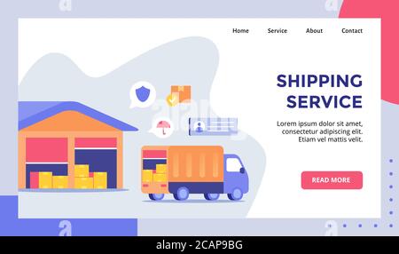 shipping service truck delivery carry box package for web website home homepage landing page template banner with flat style. Stock Vector