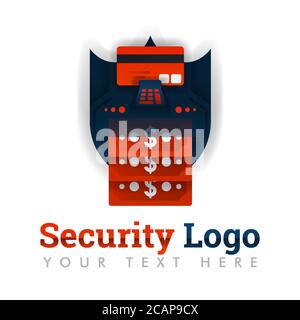 Security logo template for protection of transactions, money withdrawals, ATMs, online, mobile banking, peer to peer, blockchain, banking, credit card Stock Vector