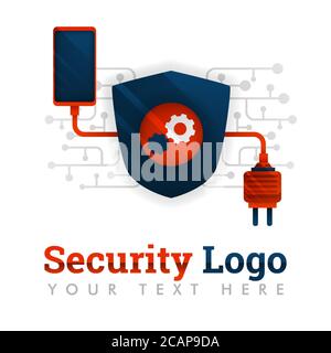 Security logo template for communication, electronics, smartphone industry, technology, network, mechanism, industry, business, internet, database. ca Stock Vector