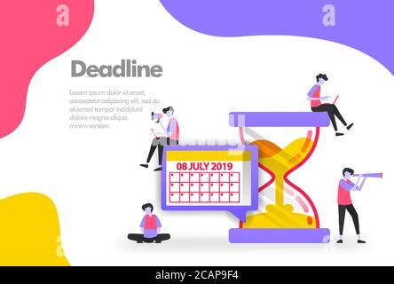 Deadline Illustration Concept, arrange plan with hourglass. Modern flat design concept for Landing page website, mobile apps ui ux, banner poster, fly Stock Vector