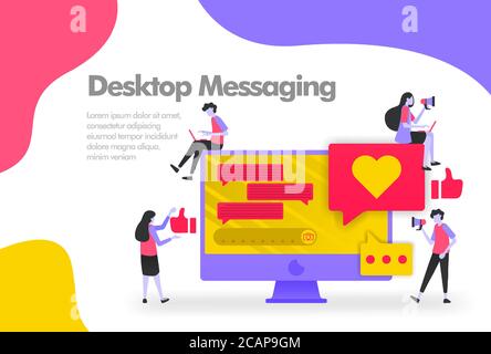 Desktop Messaging Illustration Concept, send and receive messages. Modern flat design concept for Landing page website, mobile apps ui, banner poster, Stock Vector
