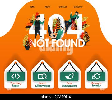 404 NOT FOUND with people looking for error and problems. can use for, landing page, web, mobile app, poster, banner, flyer, vector illustration, onli Stock Vector