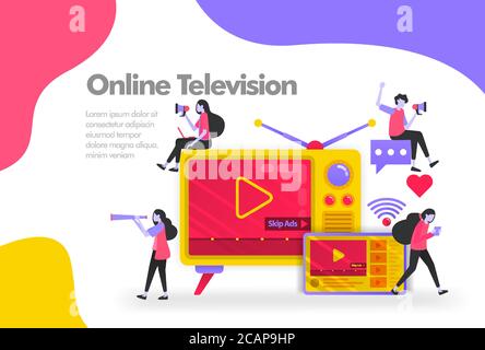 Subscribe online streaming television video Illustration Concept. Modern flat design concept for Landing page website, mobile apps ui, banner poster, Stock Vector