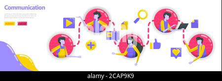 Illustration of communication. people are connected to each other in communication and community line. social media connects people. Flat vector conce Stock Vector