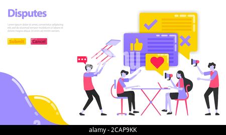 Illustration of a dispute. People are discussing and disputing in expressing their opinion. Man throws a chair during a meeting and has a discussion. Stock Vector