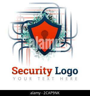 Security logo template for network protection, secure internet, online, e-commerce, hosting, cloud, storage, communication, service provider companies Stock Vector