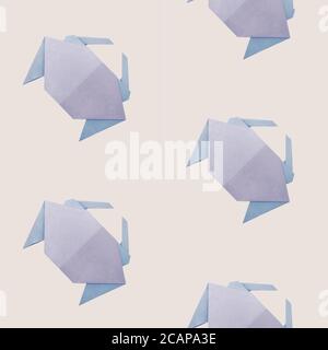 Origami isolated paper blue crab on a gray pattern Stock Photo