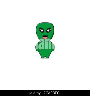 Cute Green Alien Mascot Character.Illustration Isolated on white background. Stock Photo