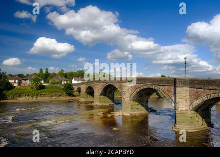 The Old Penwortham Bridge over the River Ribble at Preston in Lancashire, UK. Stock Photo