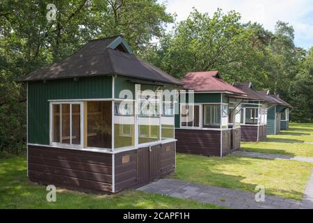 Small wooden cabins light therapy for tbc patients at sanatorium 'Zonnestraal' in the Netherlands Stock Photo