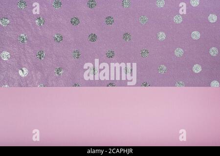 Textural background lilac polka dots and pink. Layout for design. Stock Photo