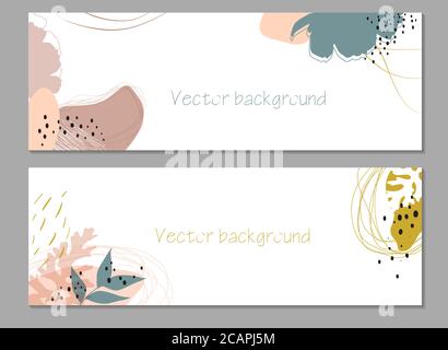 Trendy abstract floral autumn horizontal template with copy space for text. Good for branding, web design, social media post, banner, business card, i Stock Vector