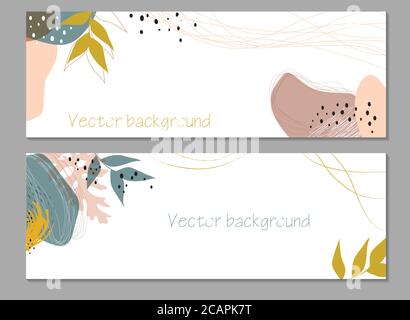 Trendy abstract floral autumn horizontal template with copy space for text. Good for branding, web design, social media post, banner, business card, i Stock Vector